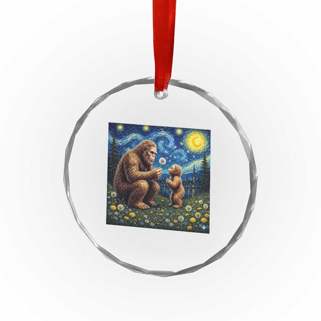 Bigfoot Blowing Dandelion Starry Night Crystal Glass Ornament Sasquatch Dad Fathers Day Father Son Matching