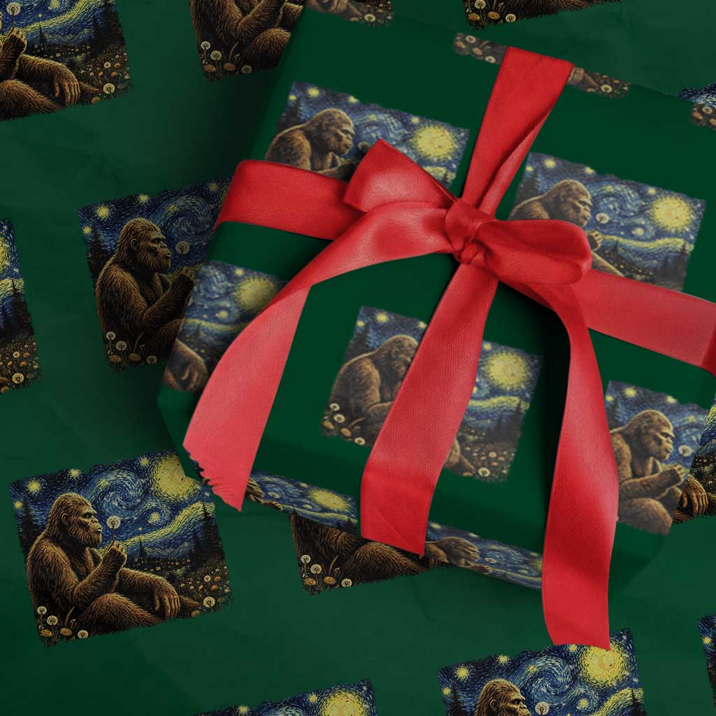Bigfoot Blowing Dandelion Starry Night Wrapping Paper Roll Cryptid Mythical Creature National Park Monster Gift