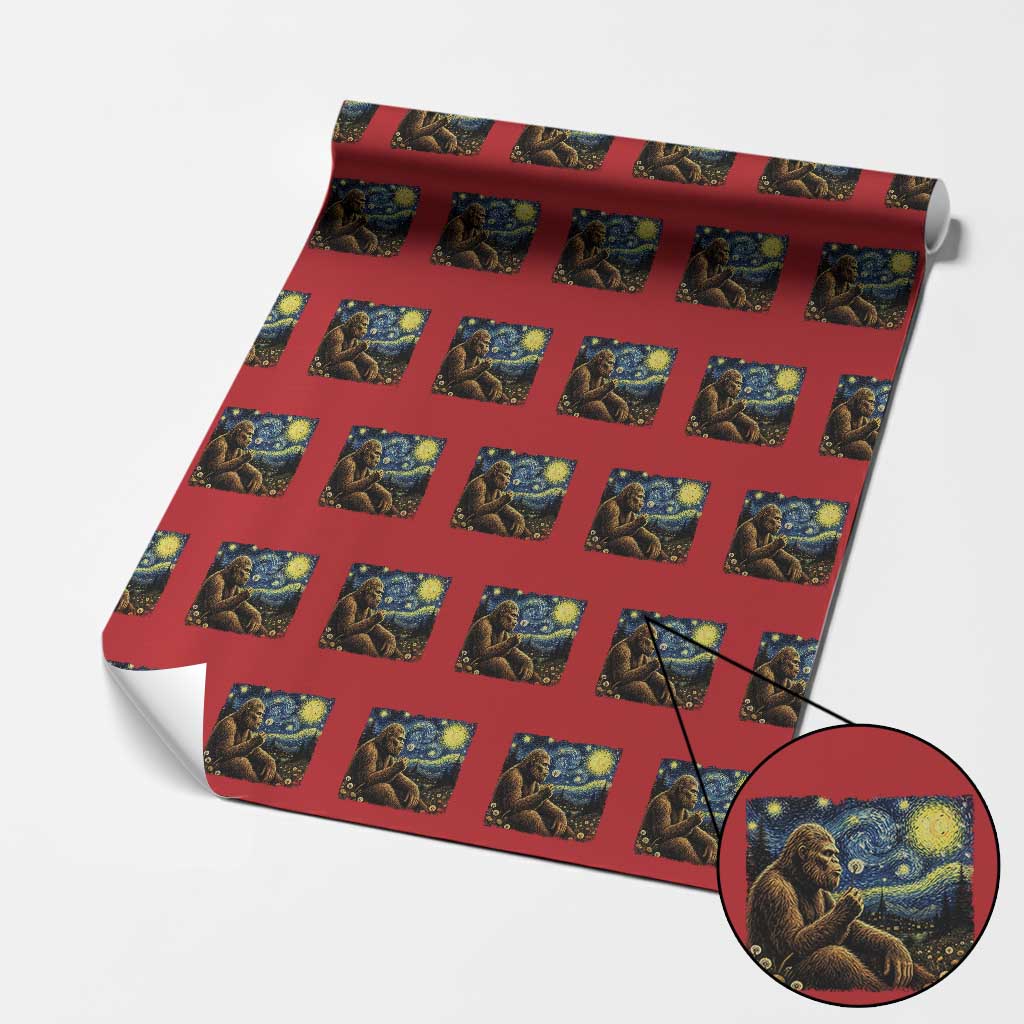 Bigfoot Blowing Dandelion Starry Night Wrapping Paper Roll Cryptid Mythical Creature National Park Monster Gift
