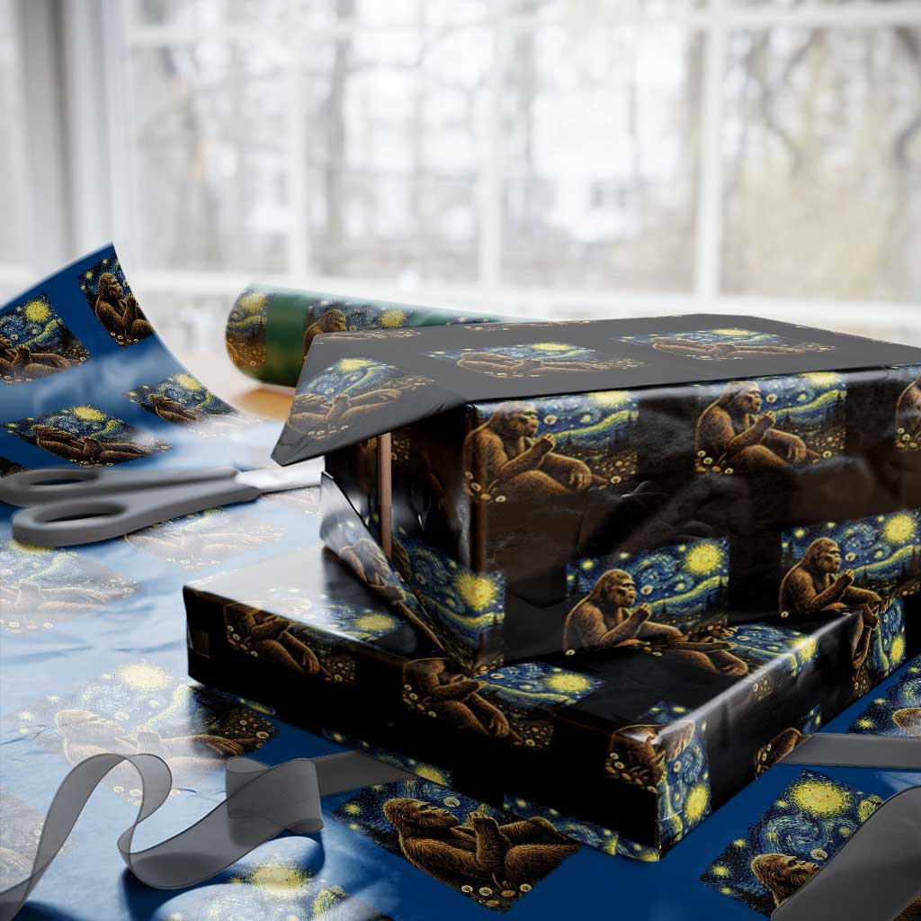 Bigfoot Blowing Dandelion Starry Night Wrapping Paper Roll Cryptid Mythical Creature National Park Monster Gift