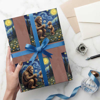 Bigfoot Blowing Dandelion Starry Night Wrapping Paper Roll Sasquatch Dad Fathers Day Father Son Matching