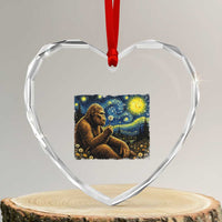 Bigfoot Blowing Dandelion Starry Night Heart Crystal Glass Ornament Cryptid Mythical Creature National Park Monster Gift