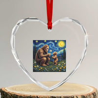 Bigfoot Blowing Dandelion Starry Night Heart Crystal Glass Ornament Sasquatch Dad Fathers Day Father Son Matching