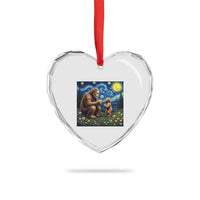 Bigfoot Blowing Dandelion Starry Night Heart Crystal Glass Ornament Sasquatch Dad Fathers Day Father Son Matching