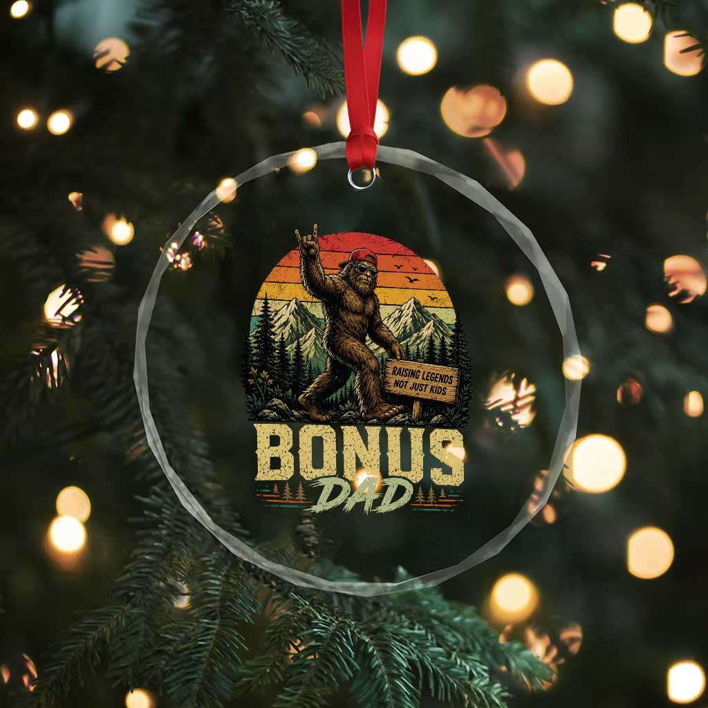 Bigfoot Bonus Dad Crystal Glass Ornament Retro Stepdad Fathers Day Gifts