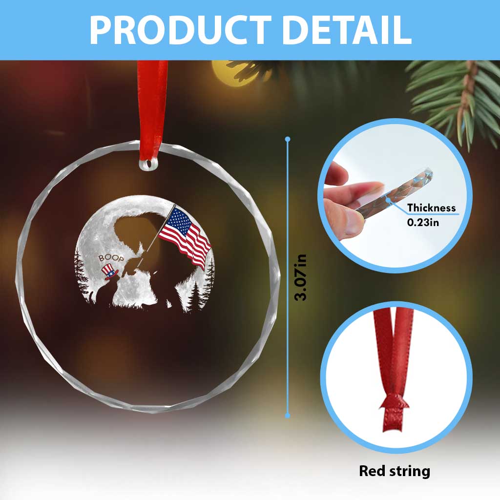 Bigfoot Boop Cat Moon Crystal Glass Ornament Funny Sasquatch Meme 4th of July