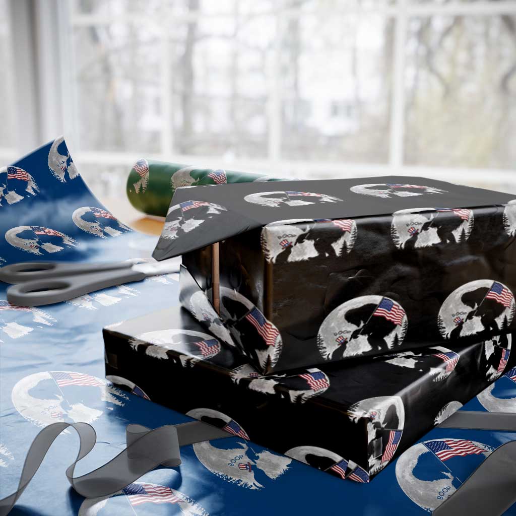 Bigfoot Boop Cat Moon Wrapping Paper Roll Funny Sasquatch Meme 4th of July