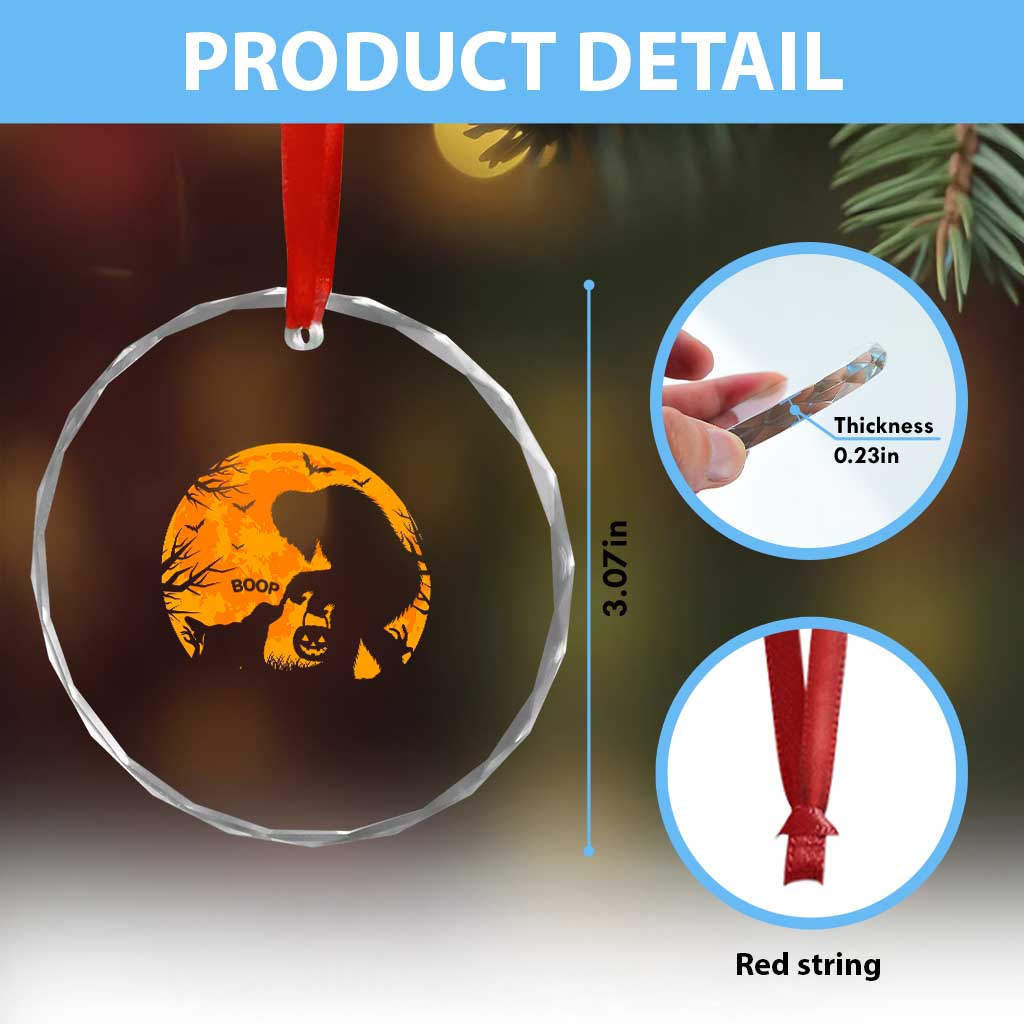 Bigfoot Boop Dog Hallowwen Crystal Glass Ornament Funny Sasquatch Meme Dog Lovers Full Moon