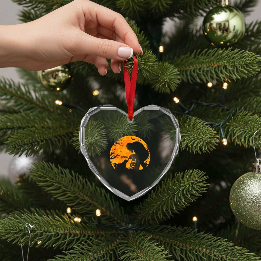 Bigfoot Boop Dog Hallowwen Heart Crystal Glass Ornament Funny Sasquatch Meme Dog Lovers Full Moon