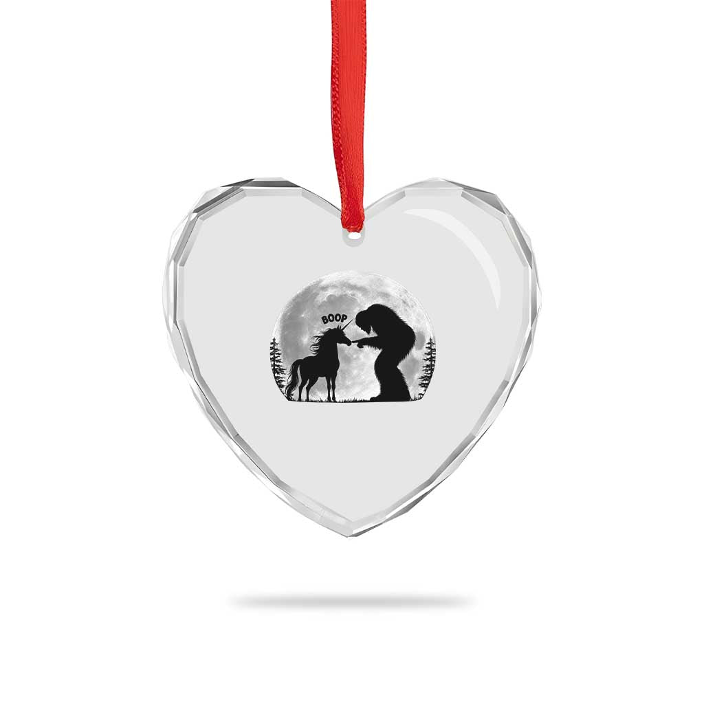 Bigfoot Boop Unicorn Heart Crystal Glass Ornament Funny Sasquatch Full Moon Fantasy Forest Silhouette