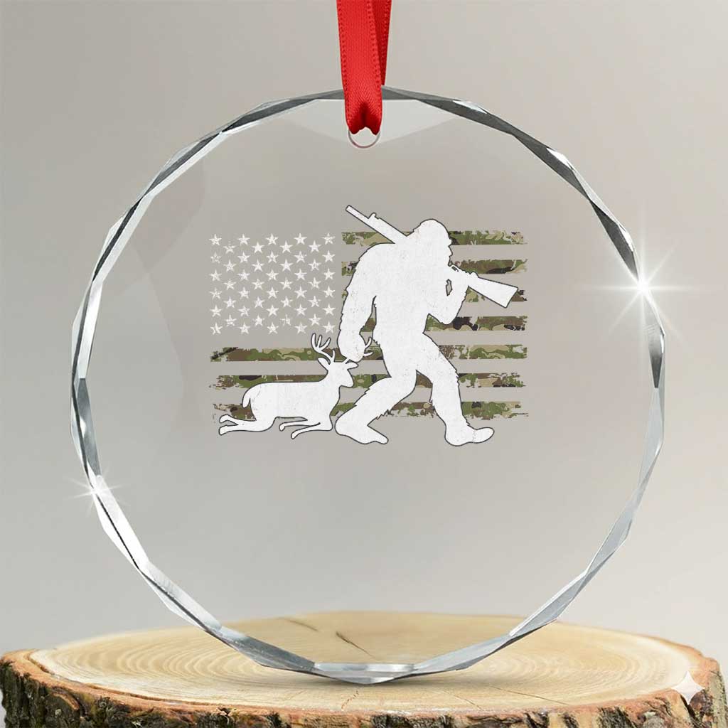 Bigfoot Camo Deer Hunting Crystal Glass Ornament Camo USA Flag Buck Season Sasquatch