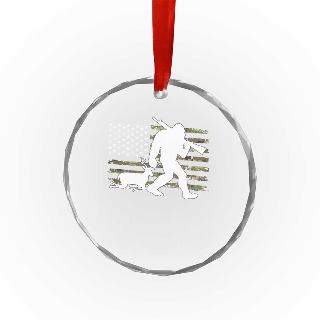 Bigfoot Camo Deer Hunting Crystal Glass Ornament Camo USA Flag Buck Season Sasquatch