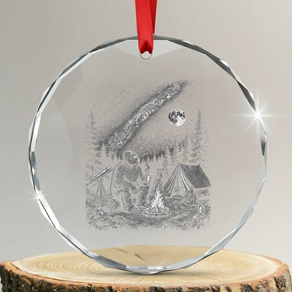 Bigfoot Camping Under Meteor Showers Crystal Glass Ornament Stargazer Gift