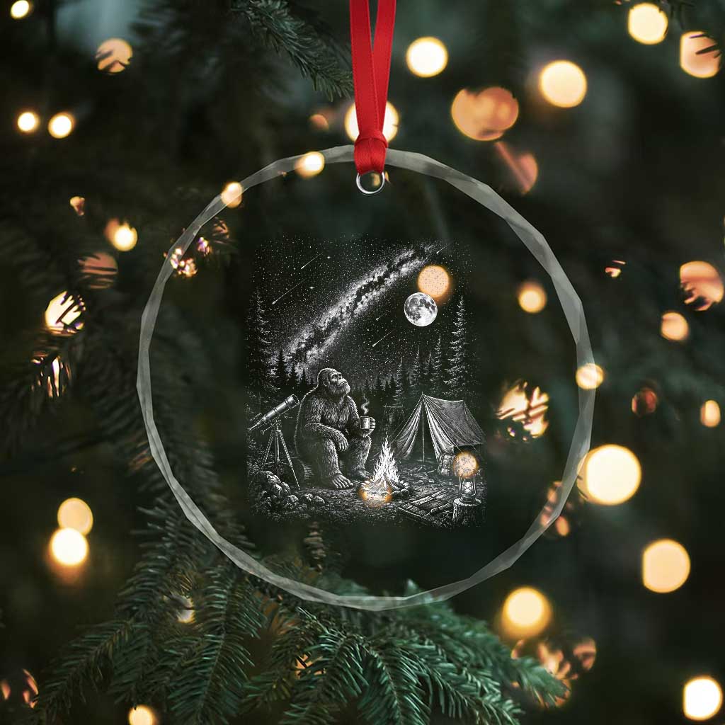 Bigfoot Camping Under Meteor Showers Crystal Glass Ornament Stargazer Gift