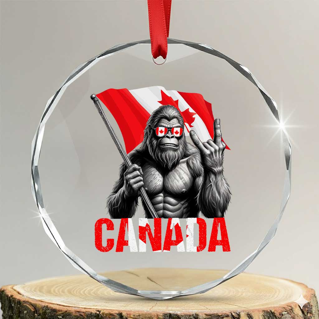 Bigfoot Canada Flag Crystal Glass Ornament Canadian Maple Leaf Patriotic Sasquatch