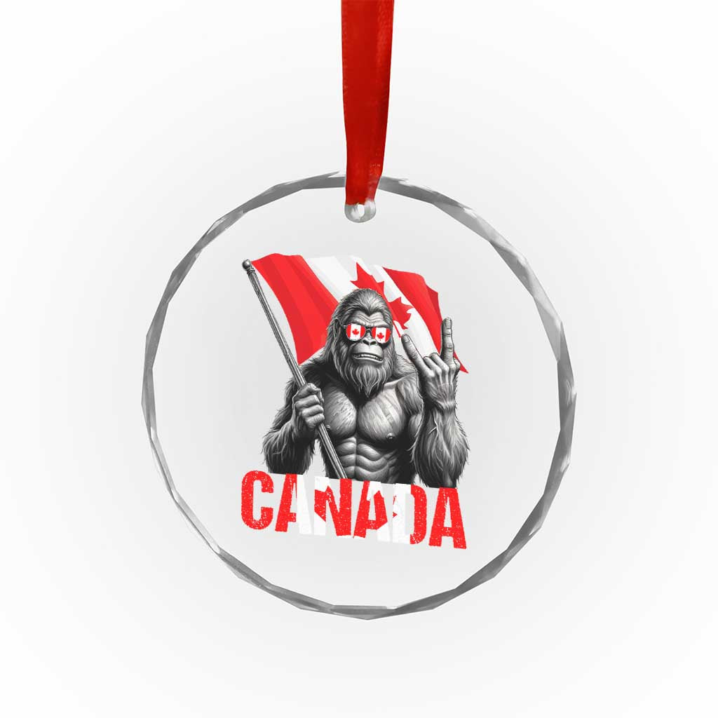 Bigfoot Canada Flag Crystal Glass Ornament Canadian Maple Leaf Patriotic Sasquatch