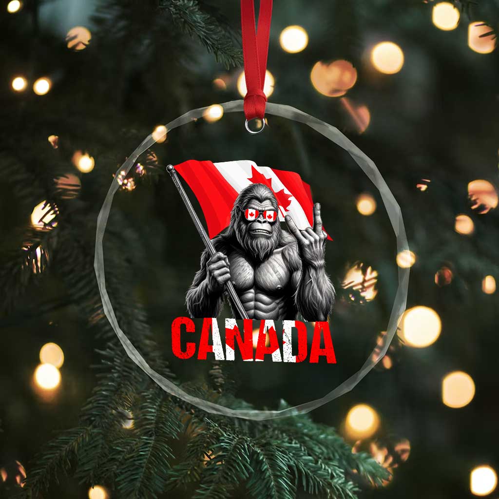 Bigfoot Canada Flag Crystal Glass Ornament Canadian Maple Leaf Patriotic Sasquatch
