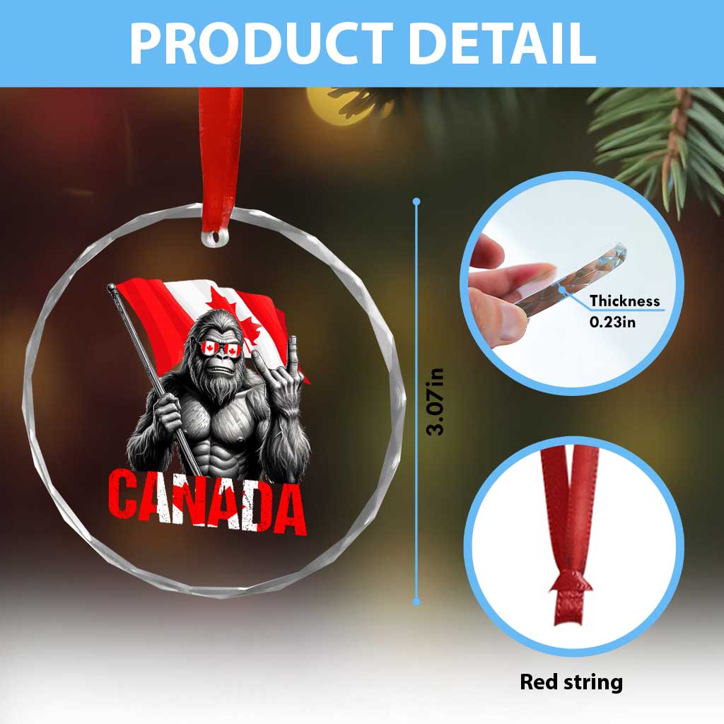 Bigfoot Canada Flag Crystal Glass Ornament Canadian Maple Leaf Patriotic Sasquatch