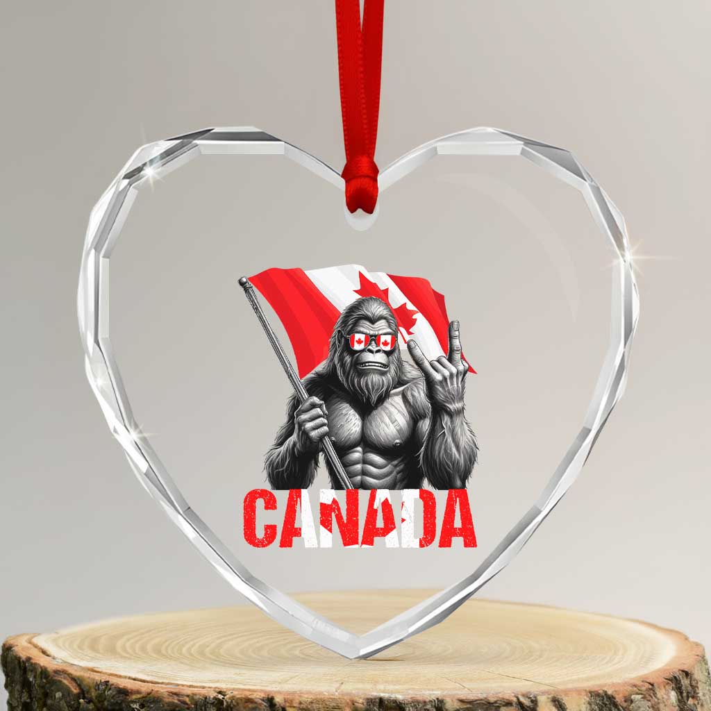 Bigfoot Canada Flag Heart Crystal Glass Ornament Canadian Maple Leaf Patriotic Sasquatch