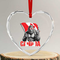 Bigfoot Canada Flag Heart Crystal Glass Ornament Canadian Maple Leaf Patriotic Sasquatch