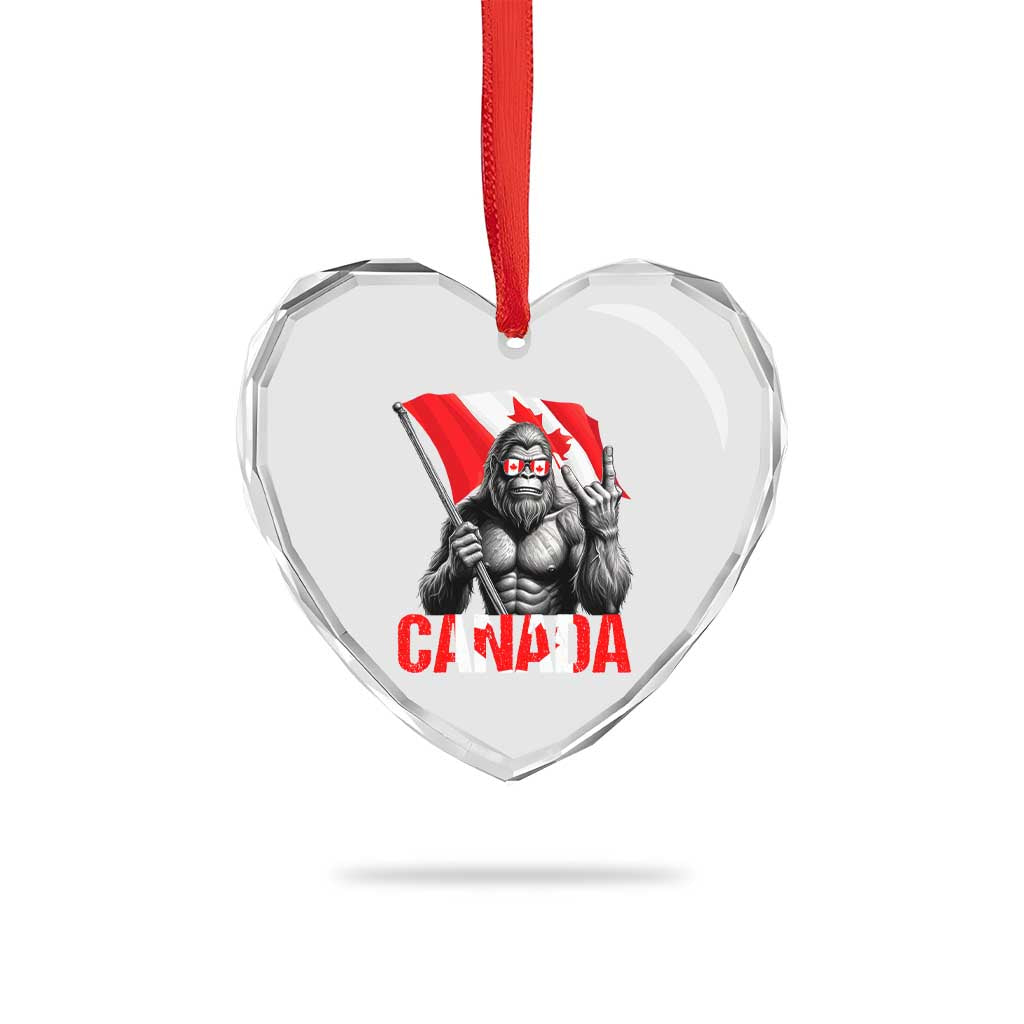 Bigfoot Canada Flag Heart Crystal Glass Ornament Canadian Maple Leaf Patriotic Sasquatch