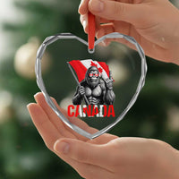 Bigfoot Canada Flag Heart Crystal Glass Ornament Canadian Maple Leaf Patriotic Sasquatch