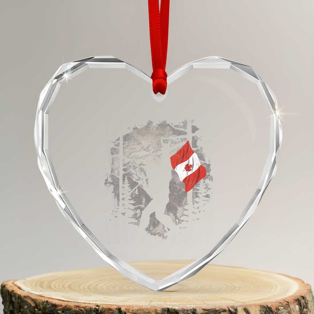 Bigfoot Canada Flag Heart Crystal Glass Ornament Retro Sasquatch Forest Rock On