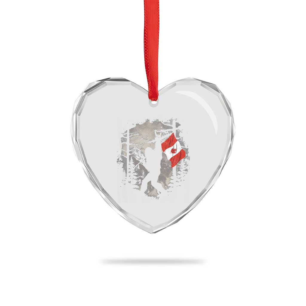 Bigfoot Canada Flag Heart Crystal Glass Ornament Retro Sasquatch Forest Rock On