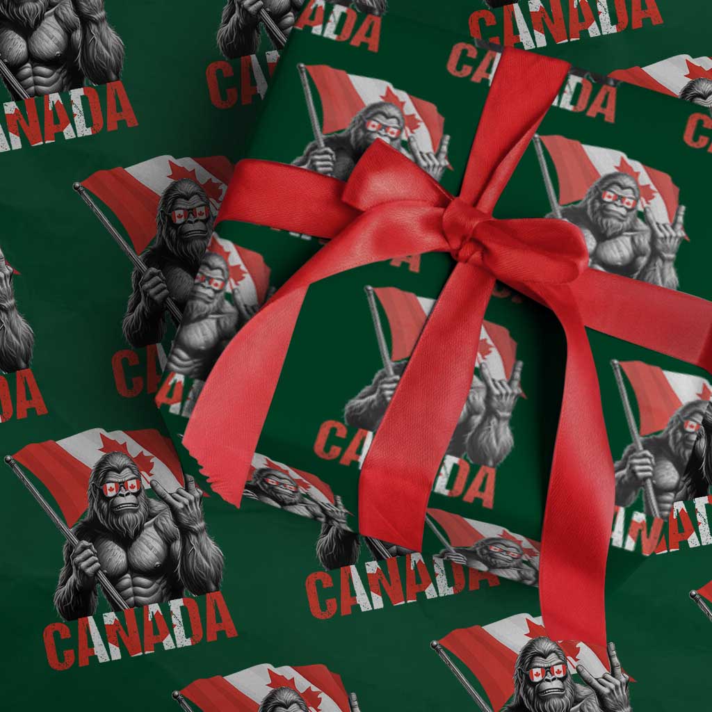 Bigfoot Canada Flag Wrapping Paper Roll Canadian Maple Leaf Patriotic Sasquatch