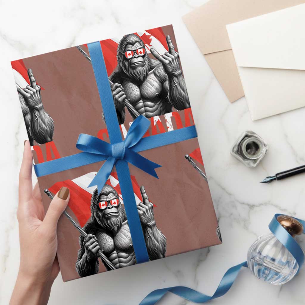 Bigfoot Canada Flag Wrapping Paper Roll Canadian Maple Leaf Patriotic Sasquatch