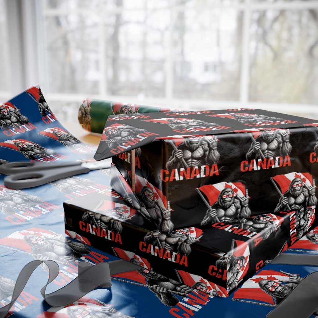 Bigfoot Canada Flag Wrapping Paper Roll Canadian Maple Leaf Patriotic Sasquatch