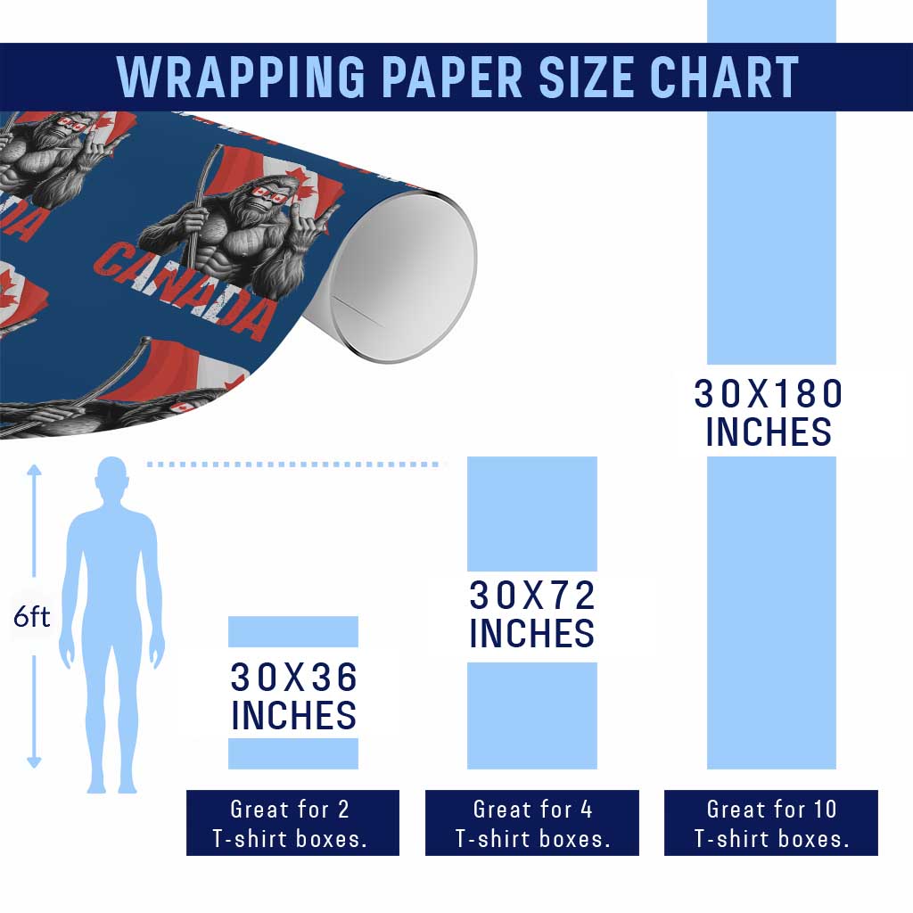 Bigfoot Canada Flag Wrapping Paper Roll Canadian Maple Leaf Patriotic Sasquatch