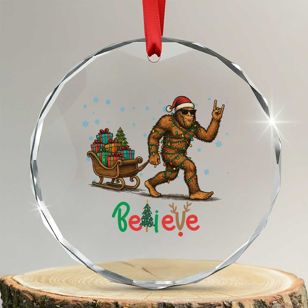 Bigfoot Christmas Crystal Glass Ornament Believe Funny Holiday Gift - Wonder Print Shop