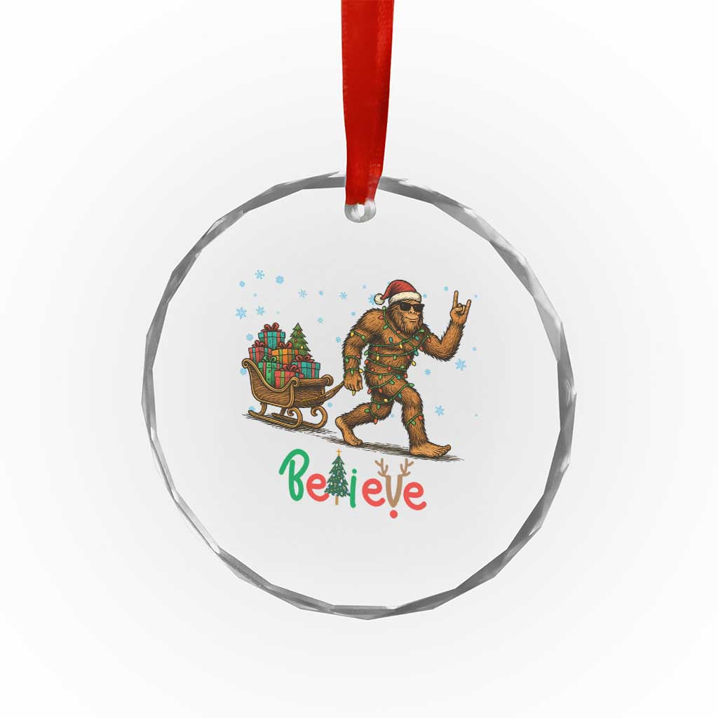 Bigfoot Christmas Crystal Glass Ornament Believe Funny Holiday Gift - Wonder Print Shop