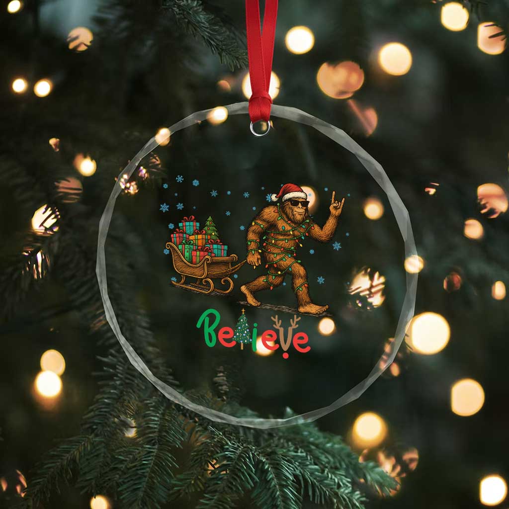 Bigfoot Christmas Crystal Glass Ornament Believe Funny Holiday Gift - Wonder Print Shop
