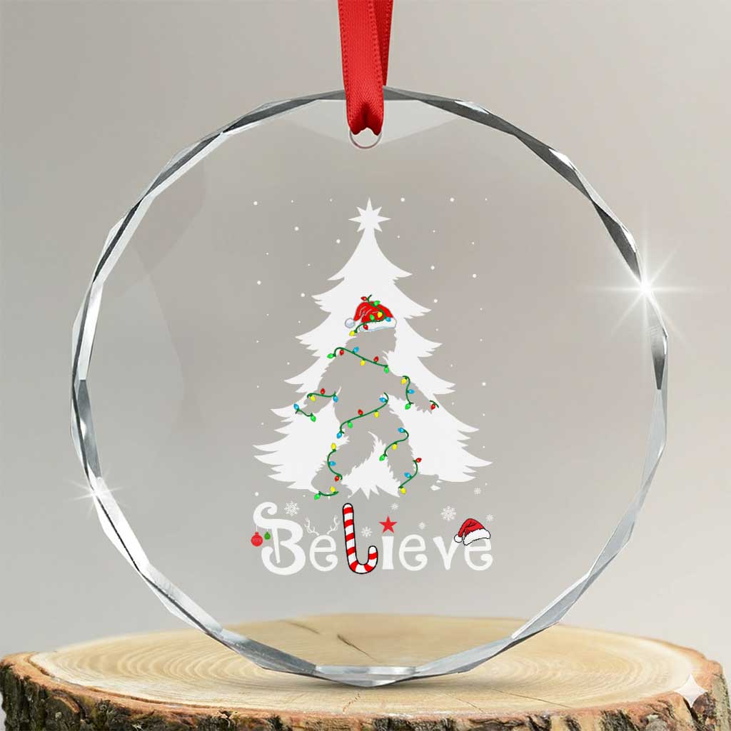 Bigfoot Christmas Crystal Glass Ornament Santa Bigfoot Xmas Tree Funny Sasquatch Yeti - Wonder Print Shop