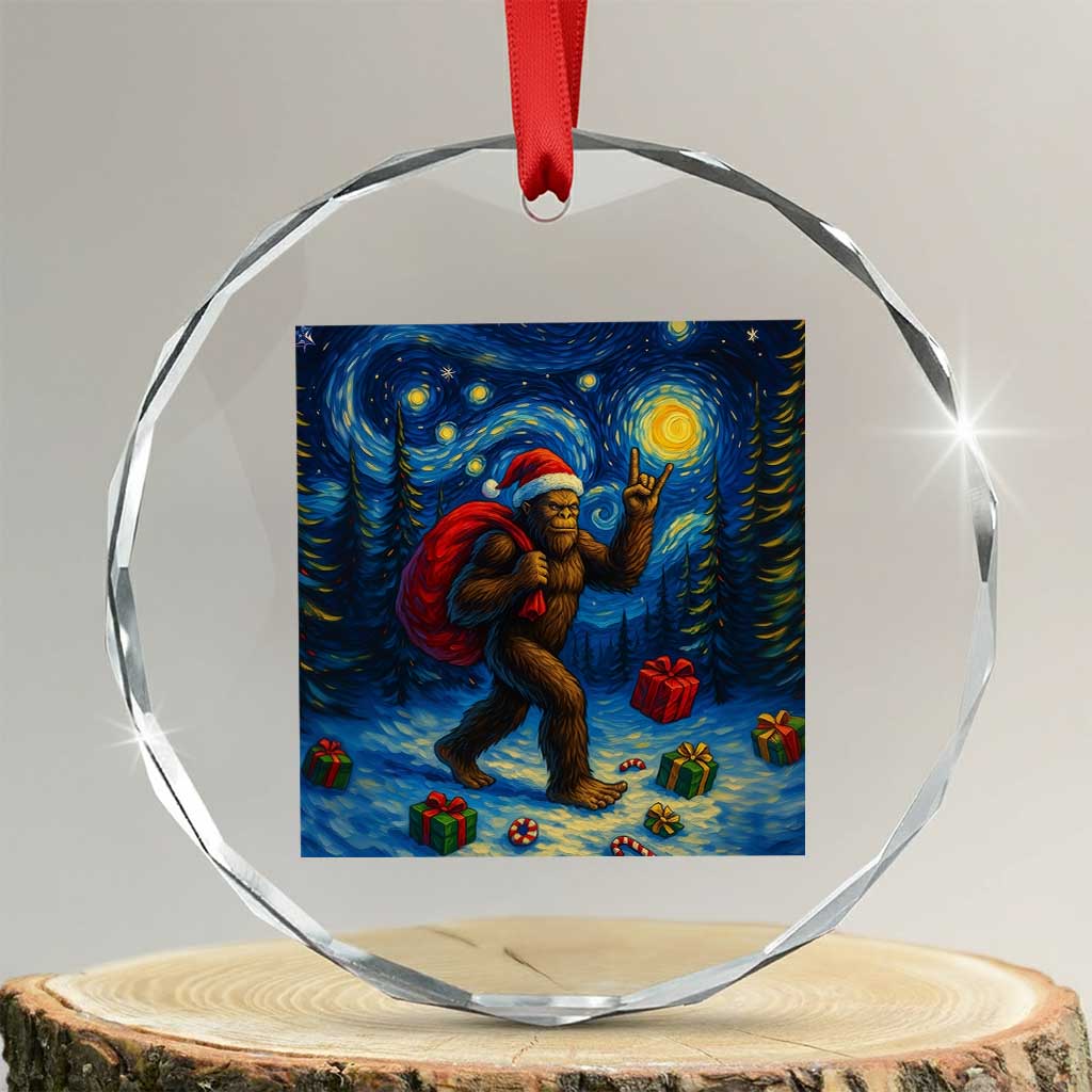Bigfoot Christmas Crystal Glass Ornament Starry Night Van Gogh - Wonder Print Shop