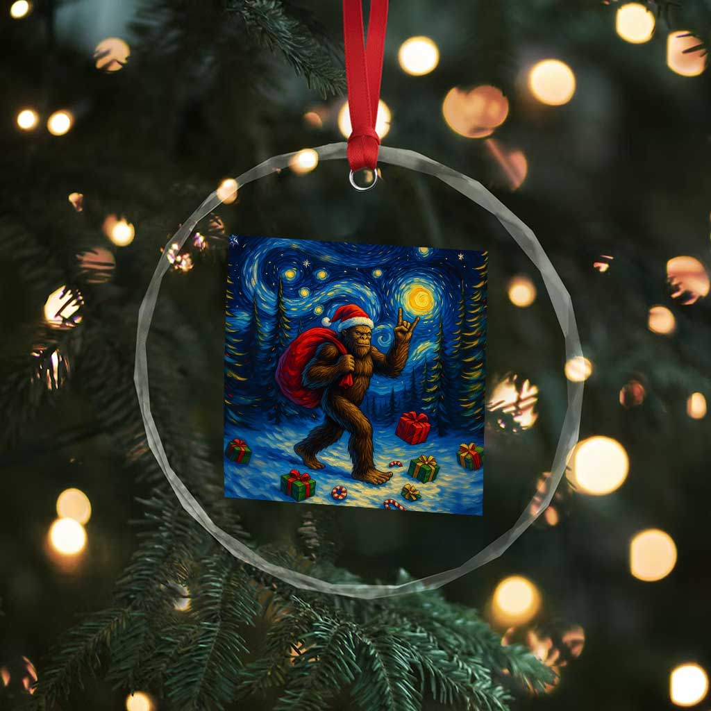 Bigfoot Christmas Crystal Glass Ornament Starry Night Van Gogh - Wonder Print Shop