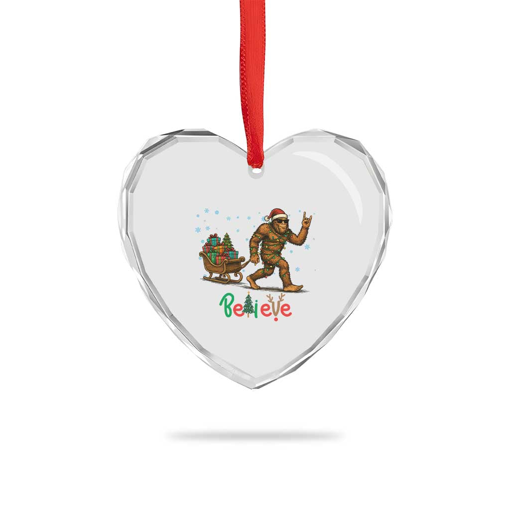 Bigfoot Christmas Heart Crystal Glass Ornament Believe Funny Holiday Gift - Wonder Print Shop