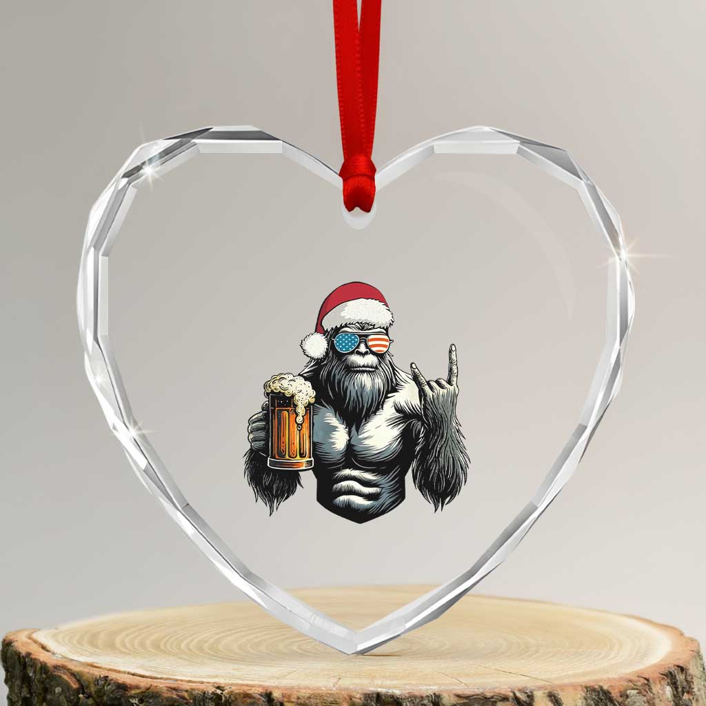 Bigfoot Christmas Heart Crystal Glass Ornament Most Wonderful Xmas Sasquatch Beer - Wonder Print Shop