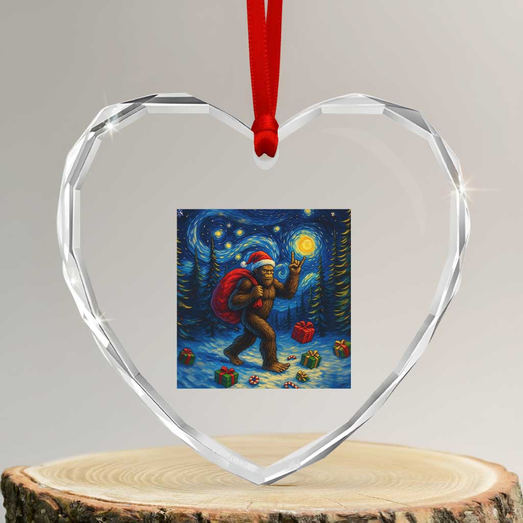 Bigfoot Christmas Heart Crystal Glass Ornament Starry Night Van Gogh - Wonder Print Shop