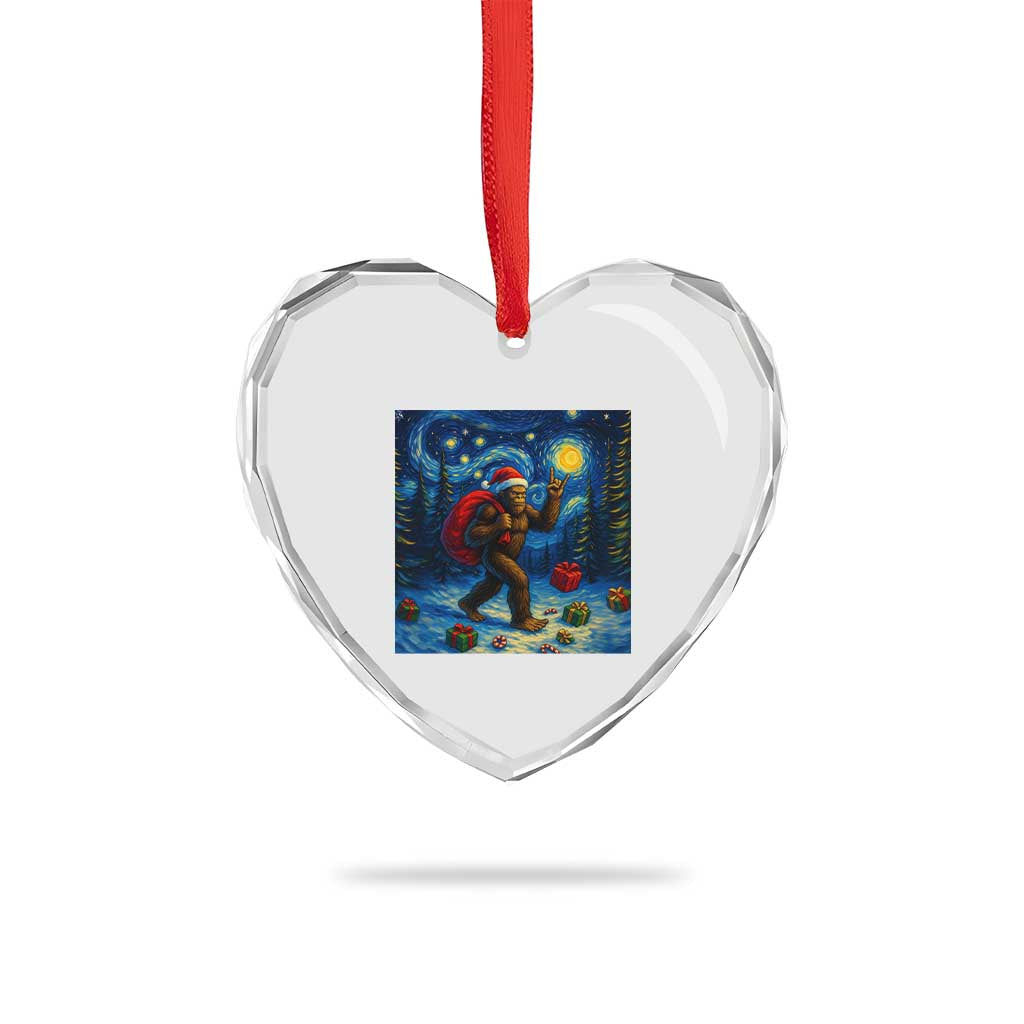 Bigfoot Christmas Heart Crystal Glass Ornament Starry Night Van Gogh - Wonder Print Shop