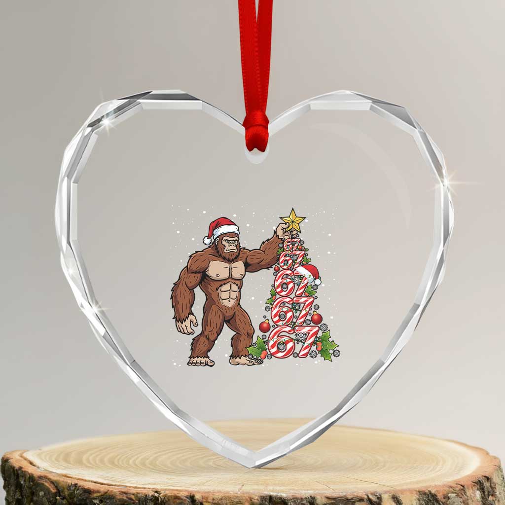 Bigfoot Christmas Tree 67 Heart Crystal Glass Ornament Holiday Six Seven Meme Brainrot Gift - Wonder Print Shop
