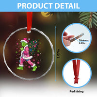 Bigfoot Christmas Tree Crystal Glass Ornament Pink Xmas Funny Green Sasquatch - Wonder Print Shop
