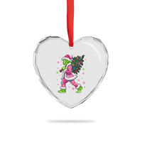 Bigfoot Christmas Tree Heart Crystal Glass Ornament Pink Xmas Funny Green Sasquatch - Wonder Print Shop
