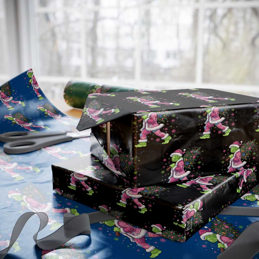 Bigfoot Christmas Tree Wrapping Paper Roll Pink Xmas Funny Green Sasquatch - Wonder Print Shop