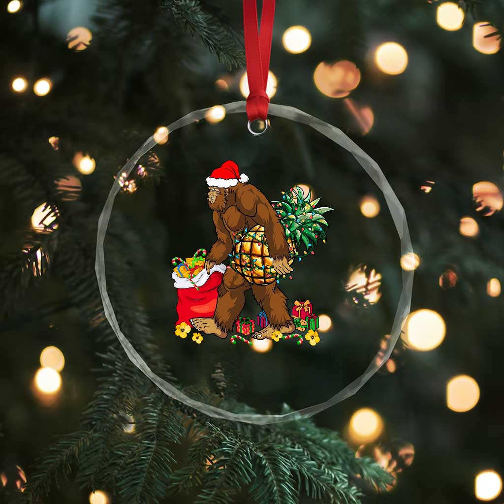 Bigfoot Crystal Glass Ornament Pineapple Tree Lights Funny Hawaiian Xmas Sasquatch Lovers TS10