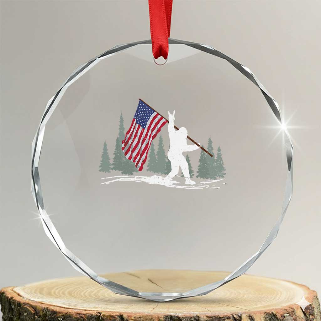 Bigfoot Crystal Glass Ornament Sasquatch American Flag Patriotic TS10