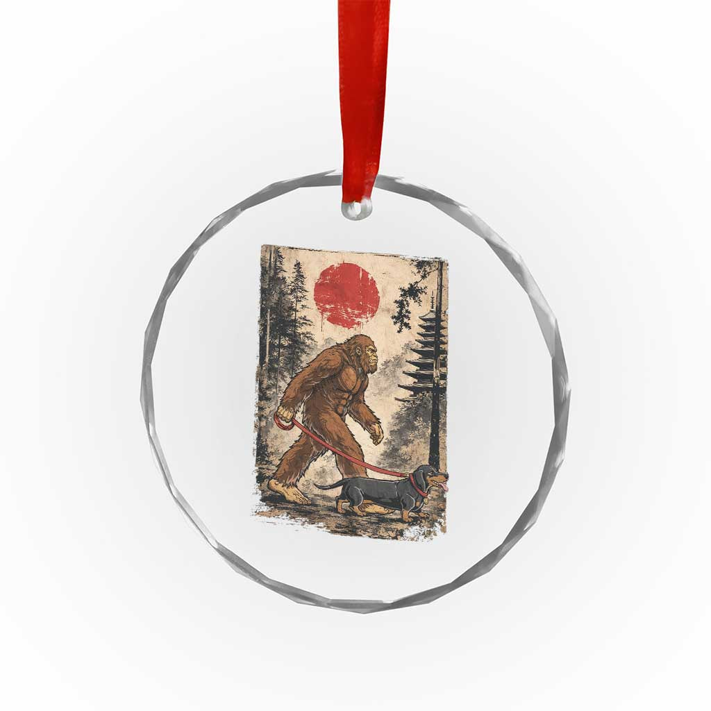 Bigfoot Dachshund Lovers Crystal Glass Ornament Japanese Vintage Graphic Ukiyo-e Art Sasquatch Wiener Dog Gift