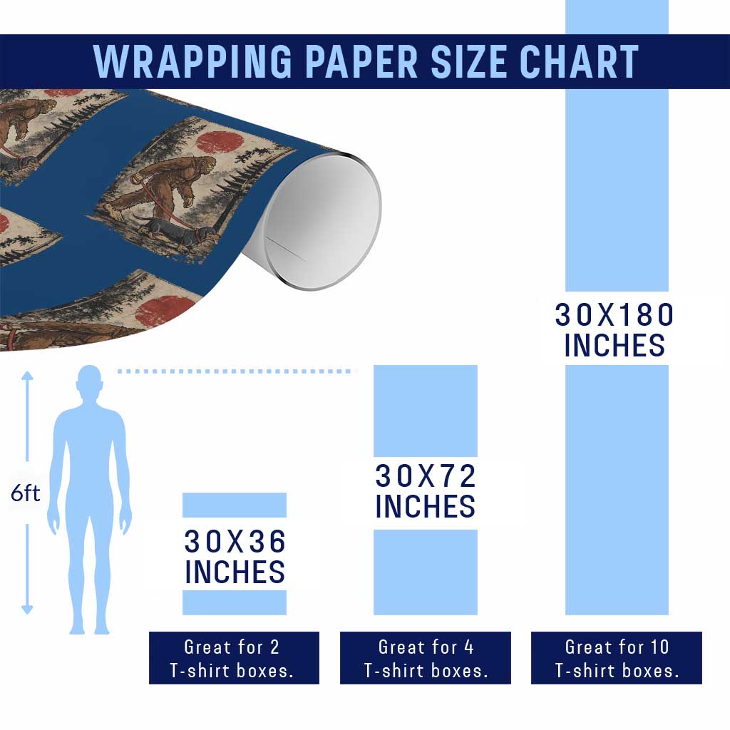 Bigfoot Dachshund Lovers Wrapping Paper Roll Japanese Vintage Graphic Ukiyo-e Art Sasquatch Wiener Dog Gift